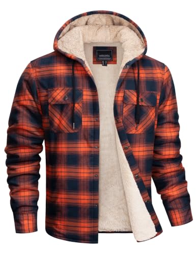 Image of MAGNIVIT Men's Flannel Jacket Plaid Fleece Button Hoodie Jackets Shirt | pure cutton,5 pocket,adjustable drawstring hood,casual,work,outdoor
