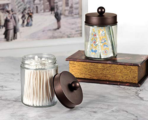4 Pack Apothecary Jars Bathroom Vanity Storage Organizer Set -Countertop Canister With Stainless Steel Lids &Cute Stickers - Qtip Dispenser Holder For Qtips,Cotton Swabs,Makeup Sponges (Bronze) #TOP5