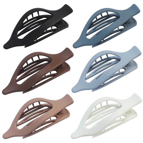 Flat Hair Clip 6 pcs Lay Down Claw Clips Hair Accessories for Women -Brown Blue