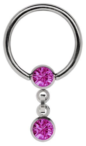 Modern Nature Piercing-Schmuck Brustpiercing Titan Ring in 1,6 x 10 mm mit Kette und 5 mm Stein-Kugeln in pink