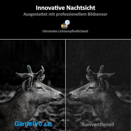 GardePro A3S Wildkamera 64MP 1296P H.264 Video Wildtierkamera mit Klarer 30m No Glow Infrarot, 0.1s...