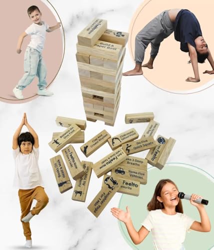 Image of Wooden Tumbling Tower Game for Kids - Beige Activity Tower Blocks 54 Blocks Stacking Game | Educational Toy, Family Game, Kids Learning Activity