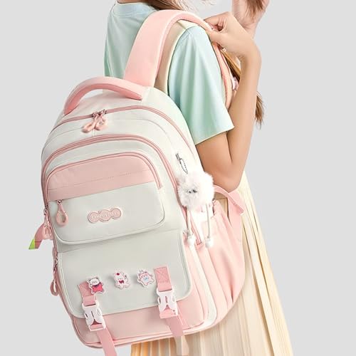 Fashion Backpack,Scratch Resistant,Large Capacity and Multi-Compartment Bookbag,Suitable for Travel and Camp (pink)4