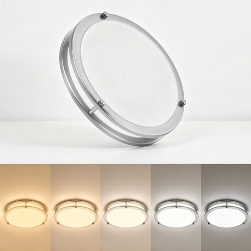 Plafonnier LED Nickel Brossé FishBelly 30,5cm Étanche Dimmable 23W