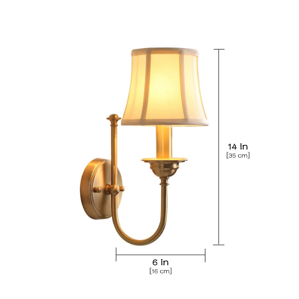 Wall Lamp E14 Retro Fabric Light Single Head Full Copper Sconce Simple Living Room Decorative Lantern American Style Country Bedroom Balcony Corridor Fixture