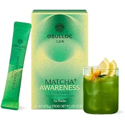 OSULLOC Matcha Plus+ Awareness, L-Theanine Matcha Drink Mix, 10 Count | Orange & lemon matcha with L-theanine, ceremonial grade matcha, loaded tea packets for calm, focused tea moments