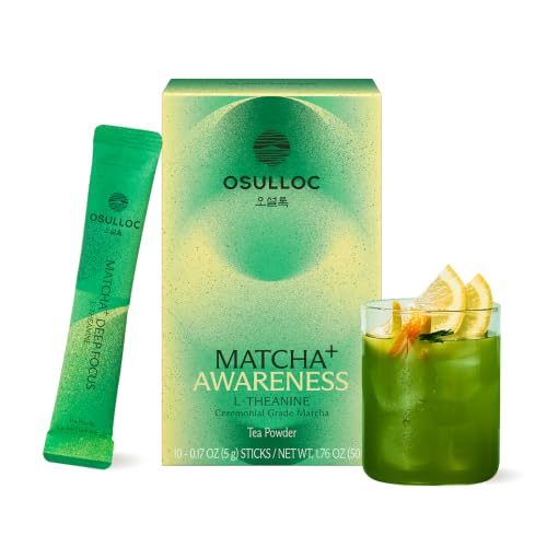Osulloc Matcha Plus+ Awareness (Orange & Lemon Flavor), Ceremonial Grade Matcha & L-Theanine Blend, Loaded tea packets Refresher, 10 Count