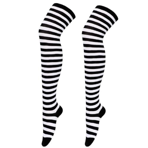 TNSRAY Mulher acima dos joelhos overknees com riscas pretas e brancas girly, meias compridas acima do joelho para mulher, meias listradas de mulher, meias acima do joelho