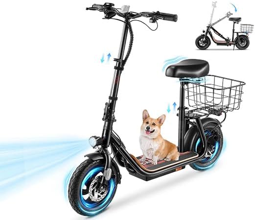 Caroma Peak 1200W/800W Electric Scooter with Seat, 30 Miles Max Range, Electric Scooter Adults, Up to 20MPH Foldable Escooter with Kid Seat,Key Start Adjustable E-Scooter