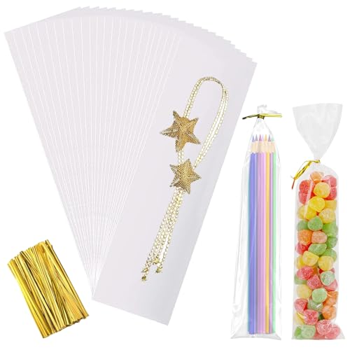 100 Piezas Bolsas De Celofán Transparentes, 7 25cm Bolsas Plástico Transparente Para Regalos, Bolsas De Polipropileno Y Celofan, Bolsas Transparentes Para Chuches, Con 100pcs Lazos De Torsión