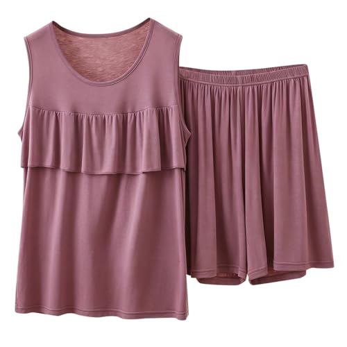 Genérico de cuello y pantalones cortos a la para mujer conjunto deportivo elegante de primavera verano (Purple, XL)