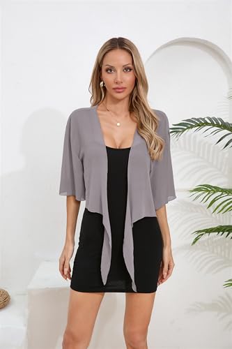 Image of TASAMO Women's 2026 Summer Lightweight Short Bolero Cardigan Shrug Sheer Tie Front Top 3 /4 Sleeve Jacket for Dress