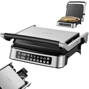 Steinborg® Kontaktgrill abnehmbare Platten mit Touch Display – Elektrischer Tischgrill & Paninigrill, 180° aufklappbar, Antihaft Grillplatten spülmaschinengeeignet, Temperatur- & Timeranzeige