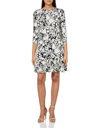 Image of Tommy Hilfiger Women's 3 /4 Sleeve Crew Neck Double Ruffle Hem Jersey Shift Mini Dress