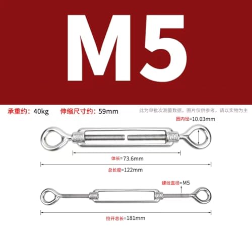 Tensor de alambre ajustable tipo ojal con acero inoxidable 304, paquete de 5 piezas M4/M5/M6 miniatura 2
