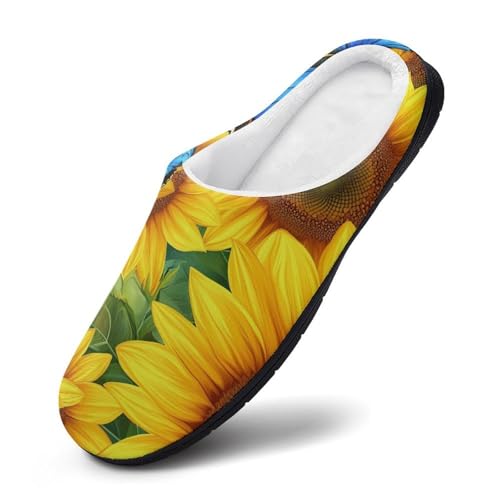 Sunflower Blue Butterfly Women's Cotton Slippers Indoor Outdoor Slip-on Warm House Shoes with Anti-Skid Rubber Sole3