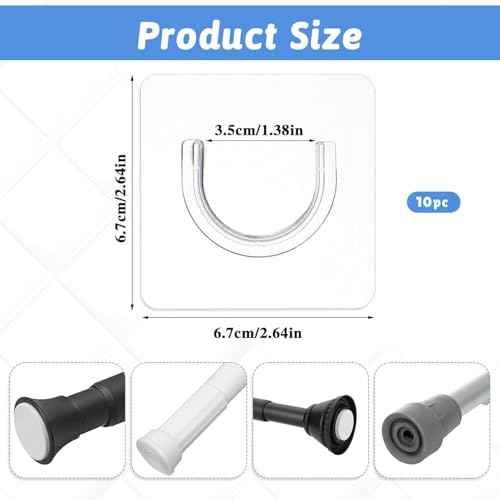 Image of Transparent Self Adhesive Curtain Rod Holders, No Drill Nail Free Adjustable Brackets for Bathroom, Kitchen, Living Room & Hotel Use, Strong Wall Mount Support Hooks, Pack of 8, Heavy Duty