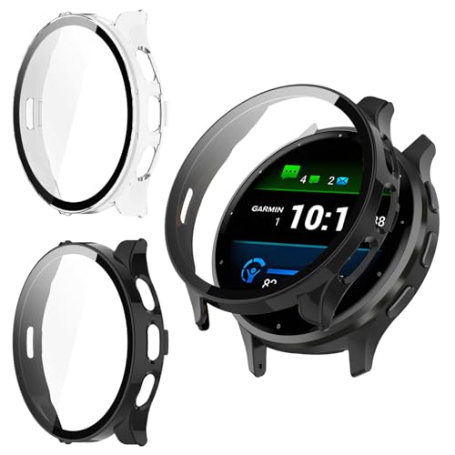 Kimiyaki 2 Pack for Garmin Venu 3S 41mm Screen Protector Case [Full Coverage], Hard PC Bumper All-Around Protective Accessories Built-in Tempered Glass Film for Garmin Venu 3S