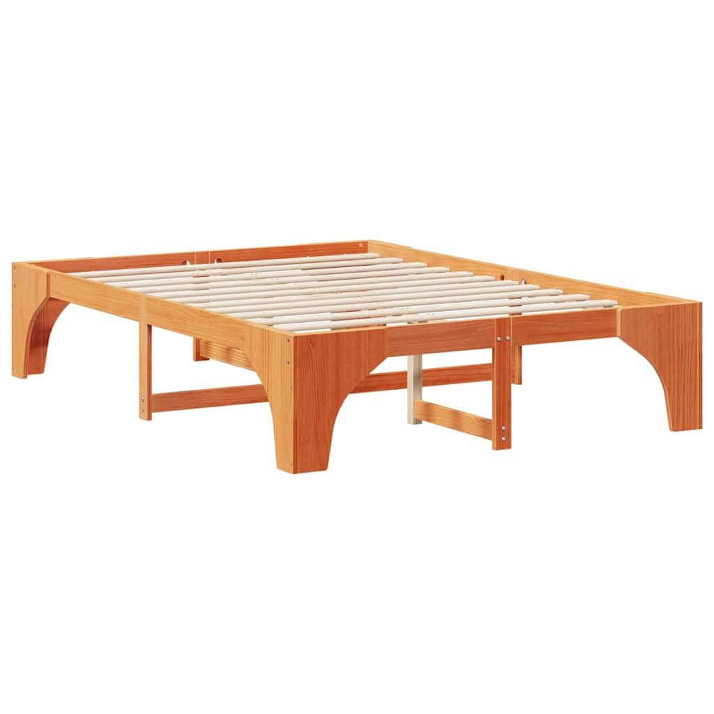Estructura de Cama Marrón Madera Maciza de Pino, Marco de Cama en el Suelo con Perfil Bajo para Espacios Pequeños, Diseño Minimalista y Funcional, Fácil Ensamblaje,