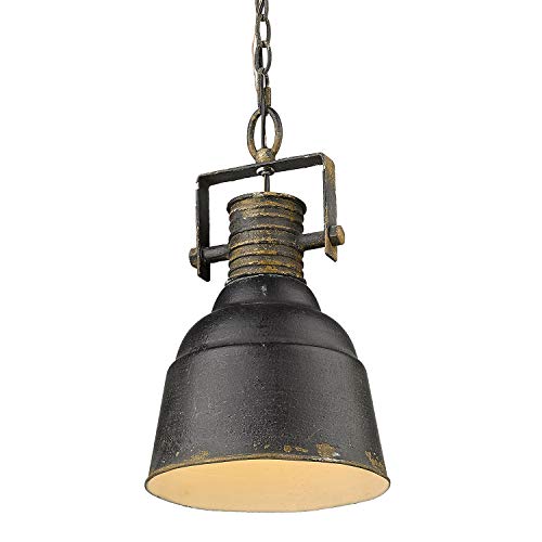 Golden Lighting Quarry 1 Light Pendant Antique Black Iron #TOP4