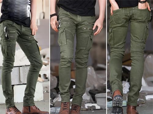 Men's Biker Zipper Deco Washed Straight Fit Jeans Skinny Fit Stretch Fashion Hip Hop Denim Jeans Pants2