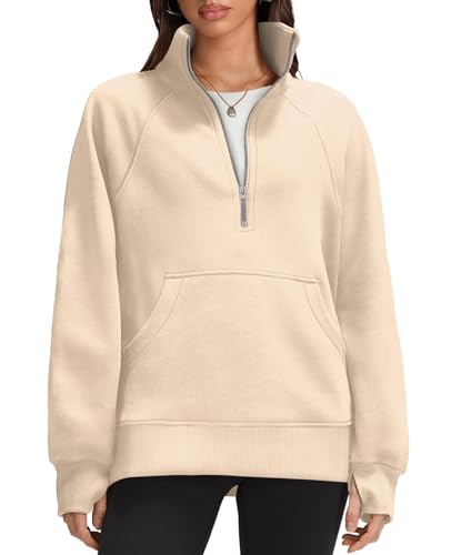 Amazon.com: OFEEFAN Women Crewneck Half Zip Oversized Sweatshirts