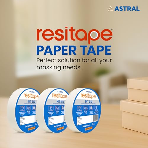 Image of RESITAPE Astral MT (313) Paper Tape | 24 mm x 20 mtr | Pack of 6 | Eco-friendly | Easy-tear Masking Tape, Long Holding Time | Residue-free Removal | Multi-surface Use