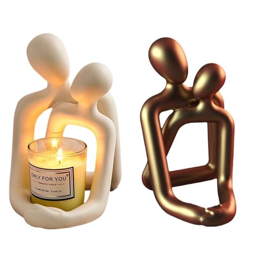 Partslety Romantic Couple Figurines, Modern Romantic Love Statue Figurine Hugging Couple Decoration Mini Couple Statue Abstract Sculpture Knick Knacks Home Decor (Excluding Lamps) Milky
