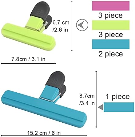 Bag Clips, 9 Food Bag Clips, 3 Colours Sturdy Food Clips, Reusable Plastic Clips for Home, Kitchen and Office, for Sealed Snacks, Flour, Fresh Food