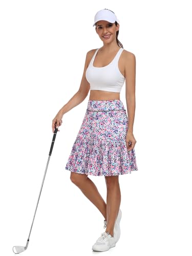 KORALHY 21" Golf Skorts with Pockets Pleated Tennis Skirts with Shorts Knee Length Skort for Athletic, Workout, Casual Wear Purple Floral XXL — view 6