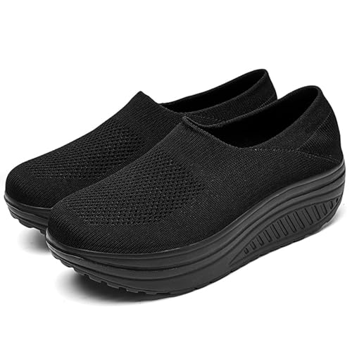 Women's Mesh Wedge Slip On Walking Shoes Comfort Orthopedic Platform Nurse Sneakers Casual Lightweight Fitness Thick Rocking Work Shoe