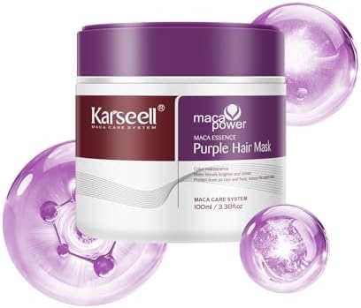Karseell Purple Hair Mask, 100ml, Neutralizes Brass and Yellow Tones, For Blonde Silver Gray Hair
