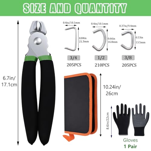 Image of 620 Pcs Hog Rings with Straight Hog Ring Pliers Kit with Leather Tool Kit, 3 /4 inch 1 /2 inch 3 /8 inchGalvanized Hog Rings for Animal Pet Cages、Ropes、Bagging、DIY Craft、Furniture