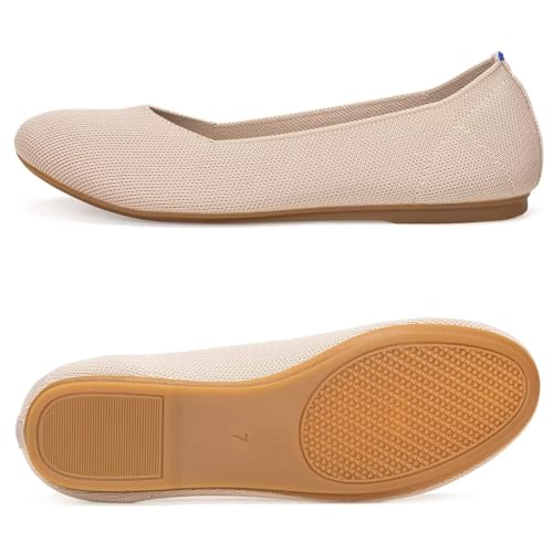 Image of Frank Mully Women's Ballet Flats Round Toe Walking Flats Slip On Work Shoes Knitted Flats Shoes for Woman Soft Lightweight