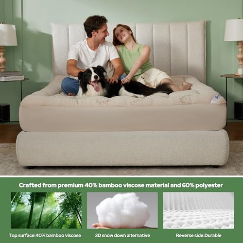 Image of BEDLORE Queen Mattress Topper , Thick Pillow Top Mattress Pad | Stretchable Pockets Fit 6 inch-18 inch Mattress, Soft Breathable Mattress Topper for Back Pain Relief and Hot Sleepers(Beige)