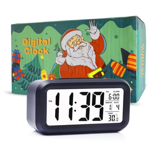 KAIJIELY LCD Digital Alarm Clock,Clock for Bedroom,Home,Office,Digital Clock with Temperature Display,Battery Powered Digital Alarm Clock for Kids,Elder (Black)