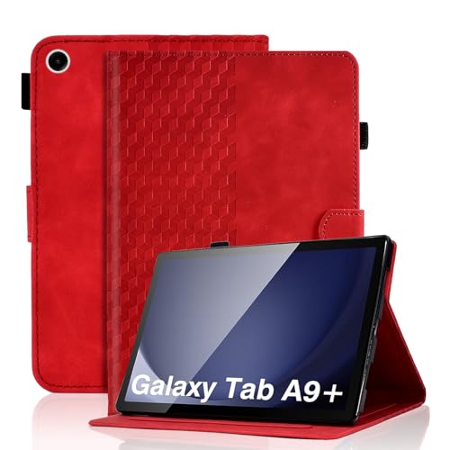 VKooer Hülle für Samsung Galaxy Tab A9 Plus (11 Zoll) 2023 Schutzhülle SM-X210/X215/X216 Premium PU Ledertasche TPU Stoßfest Folio Case Auto Schlaf/Wach Funktion - Rot
