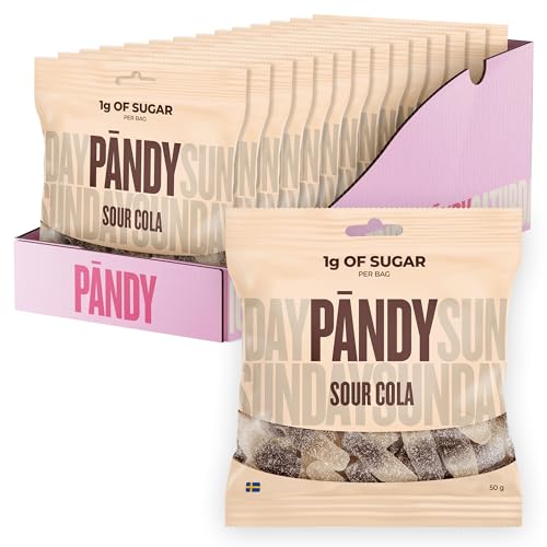 PÄNDY Sour Cola Zuckerfreie Süßigkeiten Bonbons Cola Gummibärchen ohne Zucker süßigkeiten großpackunge box zuckerfrei gummibärchen Fruchtgummis Low Carb Großpackung nur 1 g Zucker 14 x 50 g