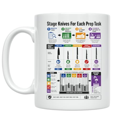Knife Preparation Guide Mug - Stage Knives For Each Prep Task - 11 oz Ceram
