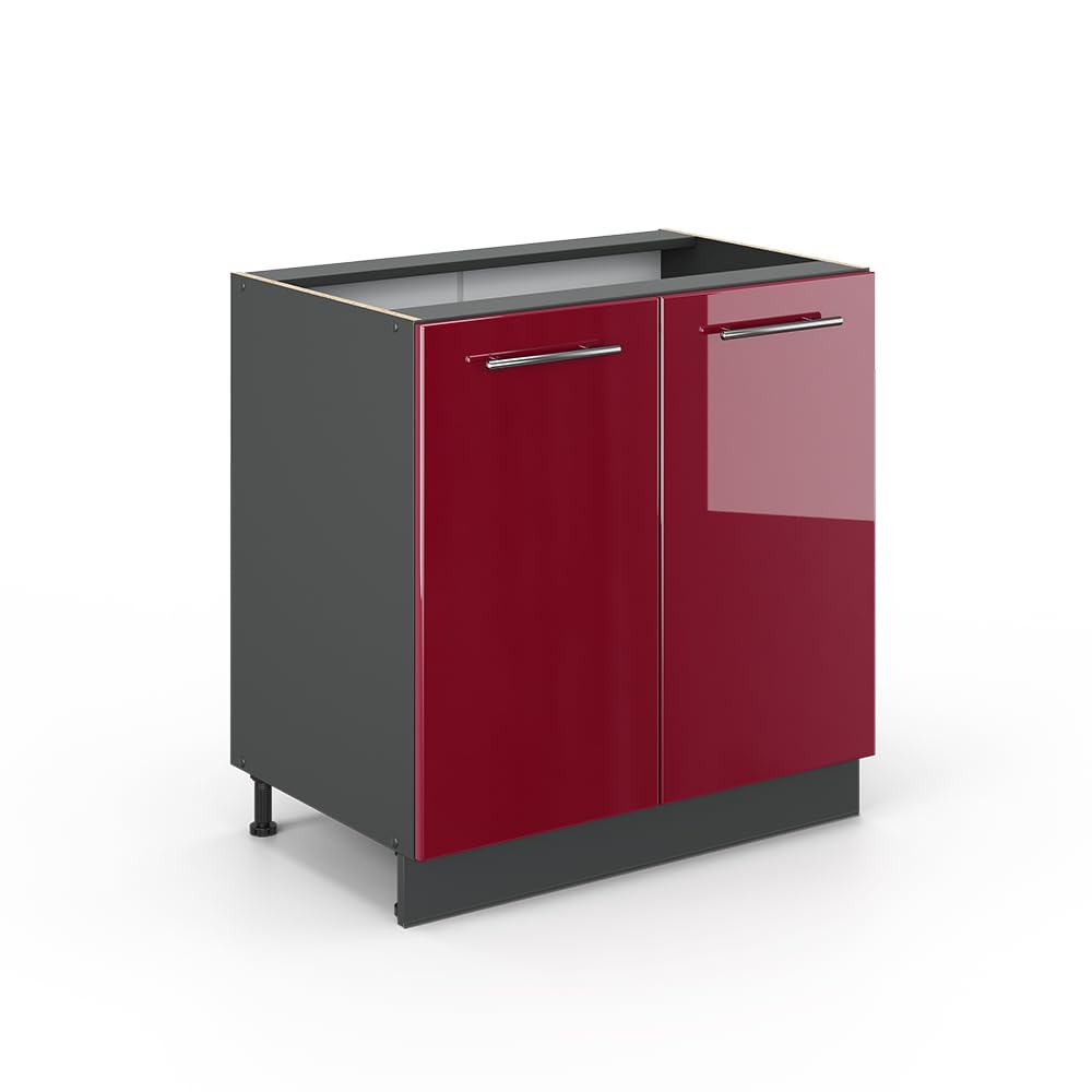 Vicco Sink base cabinet Fame-Line, Bordeaux High Gloss, 80 cm with shelf, without worktop, for combination with other modules from the Fame-Line series — image 1