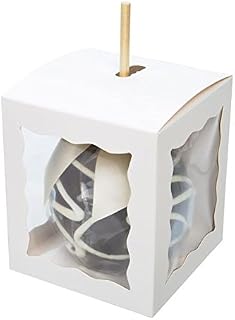 ClearBags 4" x 4" x 4 5/8" White Craft Paper Window Box with Attached PET Sheet(25 pieces) | Gift Box with Top Hole for Sticks | For Treats, Caramel Apple, Wedding or Party Favors | WGWG349