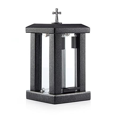 Novecrafto Grablaterne / Grablicht aus Granit, groß, Schwarz Cover