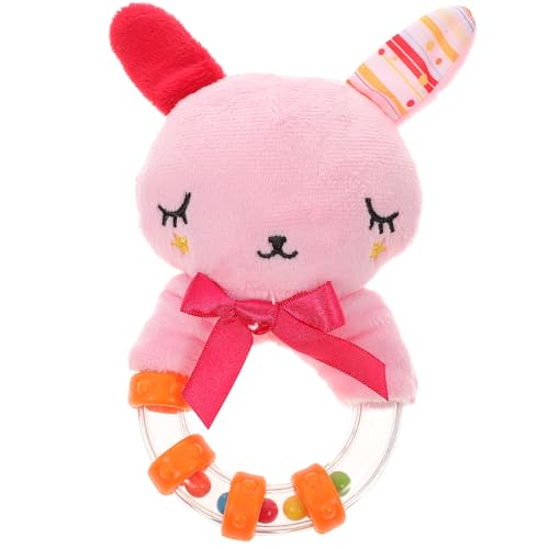 FRCOLOR カートゥーン動物リングラトル ちゃん用ぬいぐるみ手振り鈴 聴覚刺激 手目協調向上 ベビー知育 新生児から楽しめるピンクウサギ