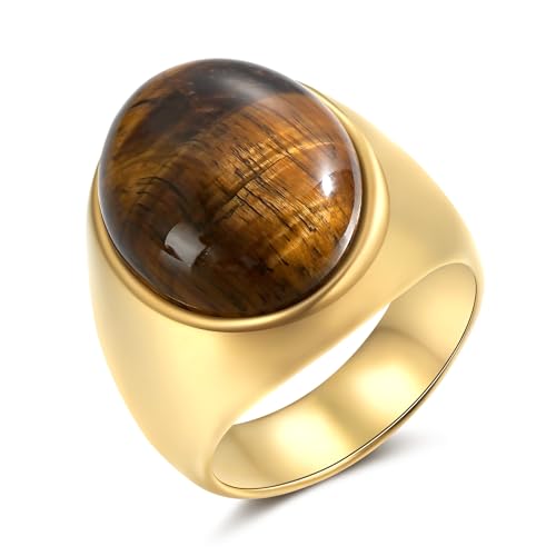 Joo&Rind Bauge Femme Acier Inoxydable Grosse Bague Pierre Naturelle Plaqué Or Bijoux Femme Cadeau d'anniversaire