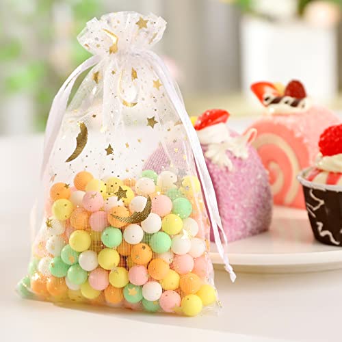 Enniyu 100 Pieces Moon Star Organza Bags, 4X6“ Mixed Color Christmas Wedding Favors Gift Drawstring Bags Jewelry Pouches Candy Mesh Pouches #TOP5