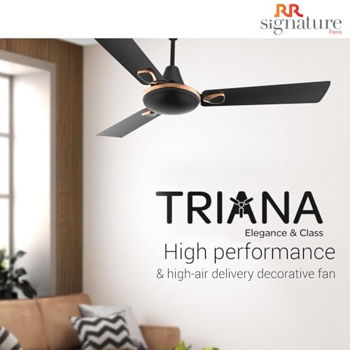 Image of RR Signature Triana 1200MM 2 Star BEE Certified Energy Efficient 50-Watt High-Speed Ceiling Fan For Home and Office (Black)