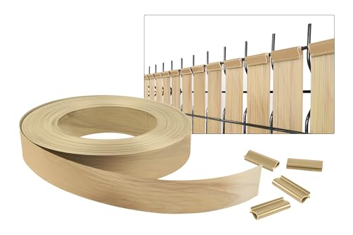 CASANOOV Kit Lamelles Occultantes Beige PVC Souple BALDO Bande Brise Vue pour Grillage Rigide et Clôture – 60 m x 4,6 cm – 120 Clips Inclus Cache Clôture Jardin - Montage Horizontal, Vertical Facile