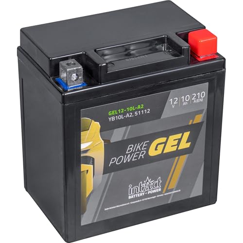 intAct - BATTERIA GEL PER MOTOCICLI Bike-Power GEL12-10L-A2. Sostituisce YB10L-A2, YB10L-B2, YB10L-B. Batteria per moto 12V 10Ah 210A. Dimensioni: 136x91x146mm.