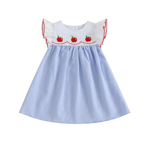 Back to School Outfits for Toddler Kids Girls Apple Embroidery Plaid Dress First Day of Kindergarten Clothes