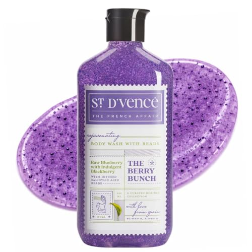 Image of St. D'vence Berry Bunch Salicylic Acid Body Wash Shower Gel for Women & Men with Blueberry & Blackberry | Paraben & SLS Free | Gentle Exfoliating Bodywash | Body Wash for Winter - 300 ml